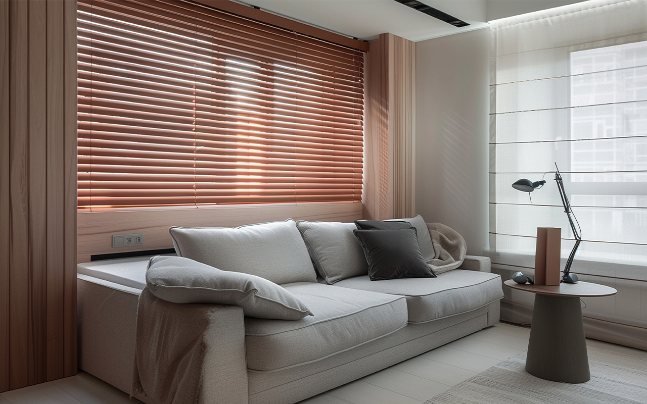 Projeto residencial com cortinas em camadas